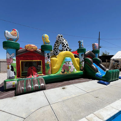 Entretenimiento en interiores y exteriores Comercial PVC Inflable Granja Animal Castillo de salto con tobogán