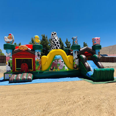 Entretenimiento en interiores y exteriores Comercial PVC Inflable Granja Animal Castillo de salto con tobogán