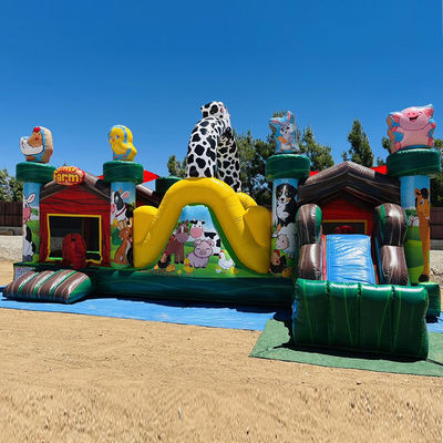Entretenimiento en interiores y exteriores Comercial PVC Inflable Granja Animal Castillo de salto con tobogán
