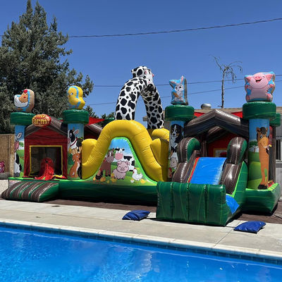 Entretenimiento en interiores y exteriores Comercial PVC Inflable Granja Animal Castillo de salto con tobogán
