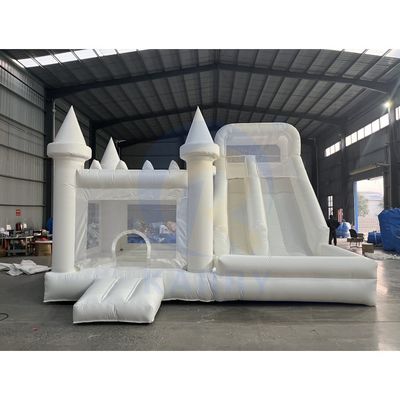 Kit de soplado y reparación CE incluido Casa de rebote de boda blanca inflable con tobogán