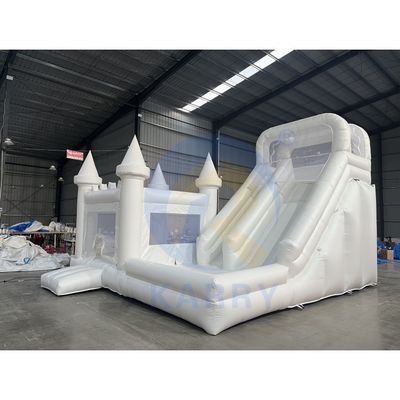 Kit de soplado y reparación CE incluido Casa de rebote de boda blanca inflable con tobogán
