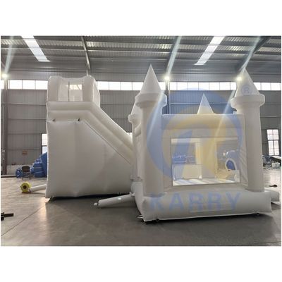 Kit de soplado y reparación CE incluido Casa de rebote de boda blanca inflable con tobogán
