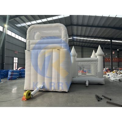 Kit de soplado y reparación CE incluido Casa de rebote de boda blanca inflable con tobogán