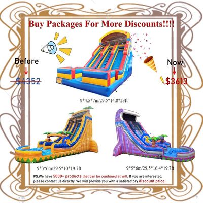 Deslizador de agua inflable personalizable con piscina Impresión digital de lona de PVC de 0.55 mm