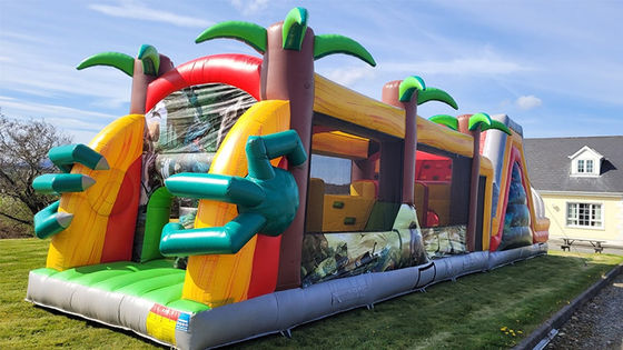 Unisex Comercial Inflatable Jurassic Dinosaur Curso de Obstáculos para Niños y Adultos