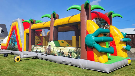 Unisex Comercial Inflatable Jurassic Dinosaur Curso de Obstáculos para Niños y Adultos