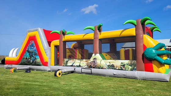 Unisex Comercial Inflatable Jurassic Dinosaur Curso de Obstáculos para Niños y Adultos