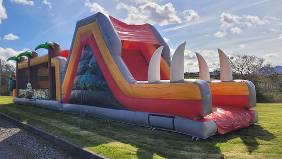 Unisex Comercial Inflatable Jurassic Dinosaur Curso de Obstáculos para Niños y Adultos