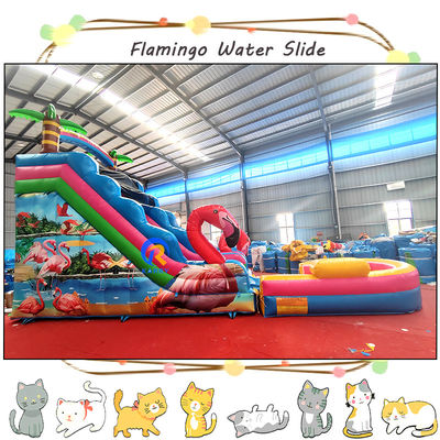 Capacidad máxima 100-500 kg tobogán de agua inflable con piscina y diseño de flamenco emocionante