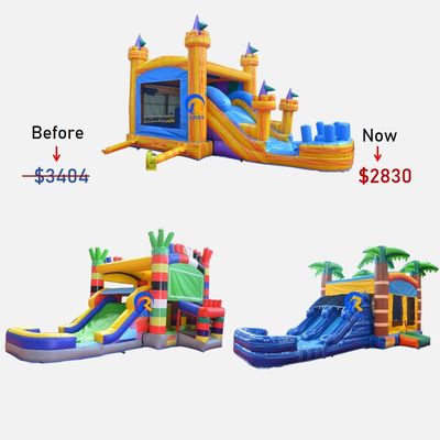 14 años de edad Rango de edad Temática de árbol de palma Casa inflable con tobogán y piscina de agua