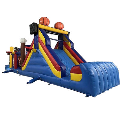 Juego de deportes de pelota unisex pista de tierra campo de obstáculos inflable con casa de rebote y tobogán