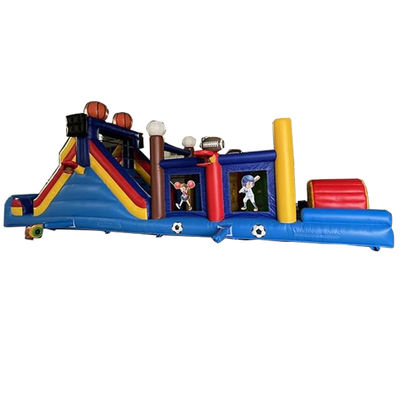 Juego de deportes de pelota unisex pista de tierra campo de obstáculos inflable con casa de rebote y tobogán