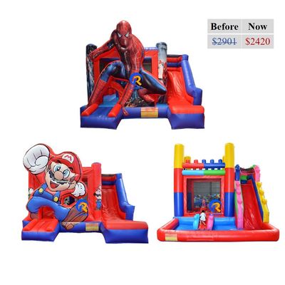 Unisex de calidad comercial Pvc Moonwalk Casa de salto inflable con tobogán y parque infantil