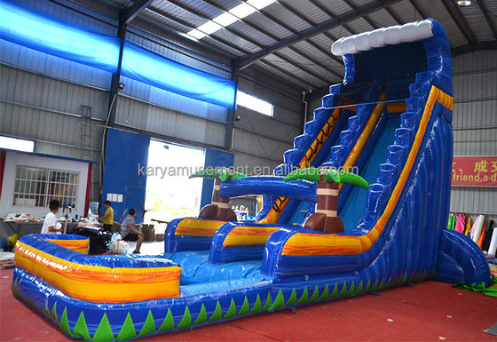 Impresión digital 23 pies de altura azul mármol fantasía tobogán de agua inflables juegos para alquiler