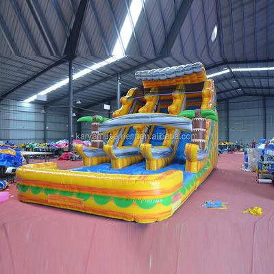 Sinfonía amarilla de mármol Piscina de toboganes de agua inflable Doble para ocasión comercial
