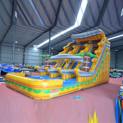 Sinfonía amarilla de mármol Piscina de toboganes de agua inflable Doble para ocasión comercial