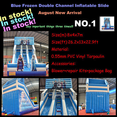 Carril doble Casa de salto blanco Tractor Air Bouncer Deslizador de agua inflable listo para el envío
