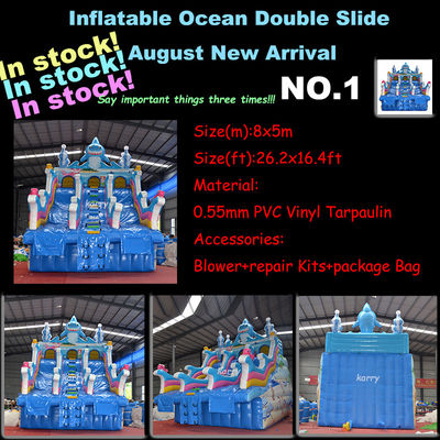 Carril doble Casa de salto blanco Tractor Air Bouncer Deslizador de agua inflable listo para el envío