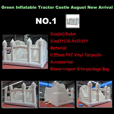 Carril doble Casa de salto blanco Tractor Air Bouncer Deslizador de agua inflable listo para el envío