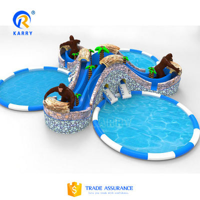 Precios comerciales del agua Parque acuático inflable para adultos con impresión digital y 2 piscinas