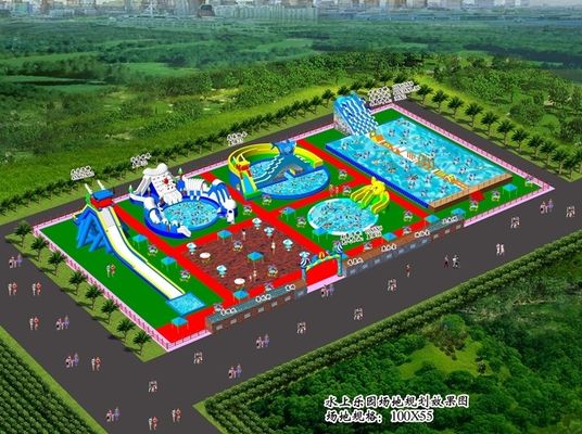Impresión digital de logotipo / patrón de tamaño personalizado Parque acuático inflable para parque de diversiones