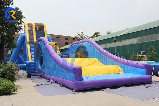 Gran curso de obstáculos inflables azules popular agua N seco tobogán de salto para niños y adultos