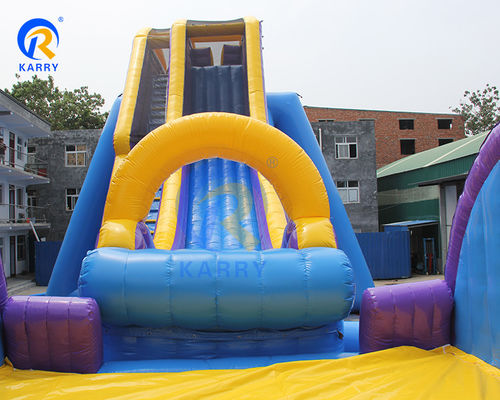 Gran curso de obstáculos inflables azules popular agua N seco tobogán de salto para niños y adultos