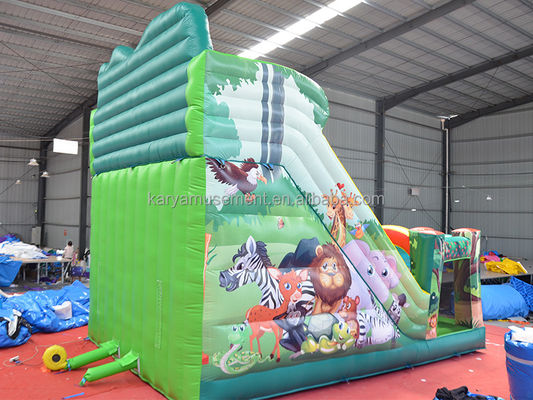 Entretenimiento en interiores y exteriores 2024 PVC Jungle Animal de doble carril Inflables Slide húmedo y seco