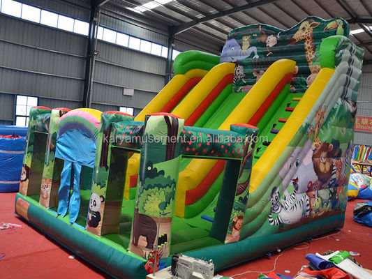 Entretenimiento en interiores y exteriores 2024 PVC Jungle Animal de doble carril Inflables Slide húmedo y seco