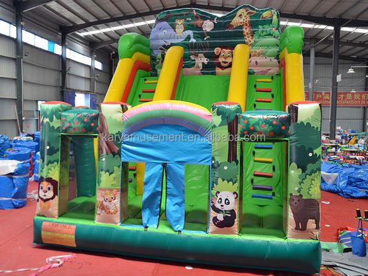 Entretenimiento en interiores y exteriores 2024 PVC Jungle Animal de doble carril Inflables Slide húmedo y seco