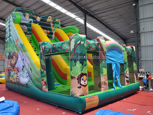 Entretenimiento en interiores y exteriores 2024 PVC Jungle Animal de doble carril Inflables Slide húmedo y seco