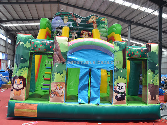 Entretenimiento en interiores y exteriores 2024 PVC Jungle Animal de doble carril Inflables Slide húmedo y seco