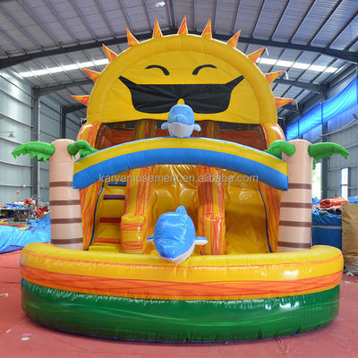 Playa de doble carril N Sol tobogán de agua inflable Popular Diseño de palma tropical