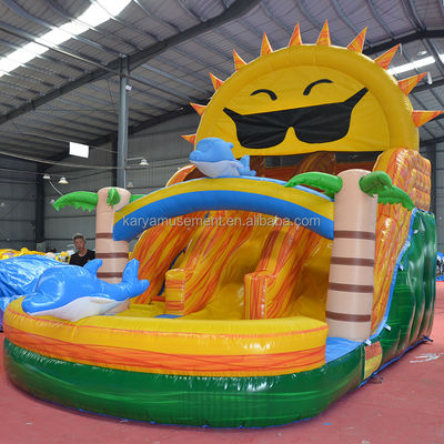 Playa de doble carril N Sol tobogán de agua inflable Popular Diseño de palma tropical