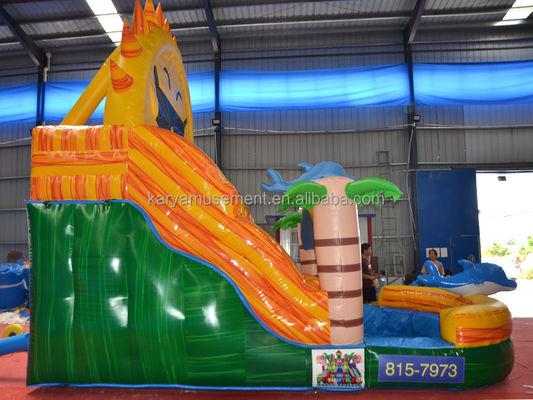 Playa de doble carril N Sol tobogán de agua inflable Popular Diseño de palma tropical