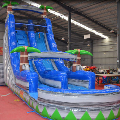 Impresión digital de calidad comercial de lonas de PVC tobogán de agua inflable con piscina para niños