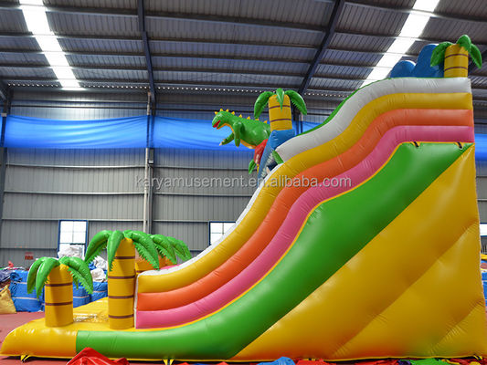 Juego de Parque al aire libre de 2 carriles Palma tropical PVC Inflatable Dinosaurio Salto Salto tobogán