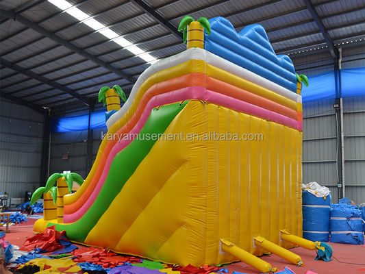 Juego de Parque al aire libre de 2 carriles Palma tropical PVC Inflatable Dinosaurio Salto Salto tobogán