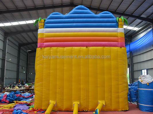 Juego de Parque al aire libre de 2 carriles Palma tropical PVC Inflatable Dinosaurio Salto Salto tobogán