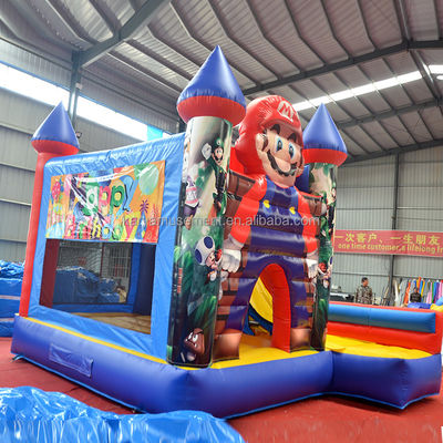 0.55mm PVC Vinyl Tarpaulin Inflatable Mario Casa de salto Combo Castillo Deslizamiento con soplador