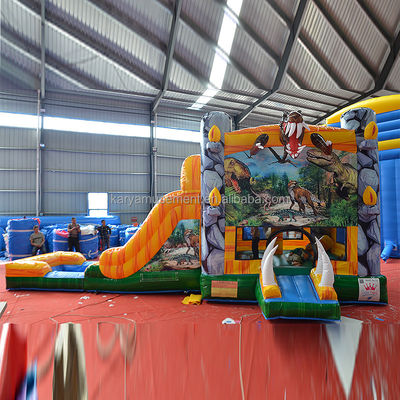 Características PORTABLE Inflable Jungle Dino Bouncer House con deslizamiento y diseño unisex