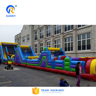 Curso de salto de obstáculos inflables de PVC con tobogán KR-OBS-904-2