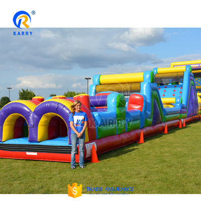 Curso de salto de obstáculos inflables de PVC con tobogán KR-OBS-904-2