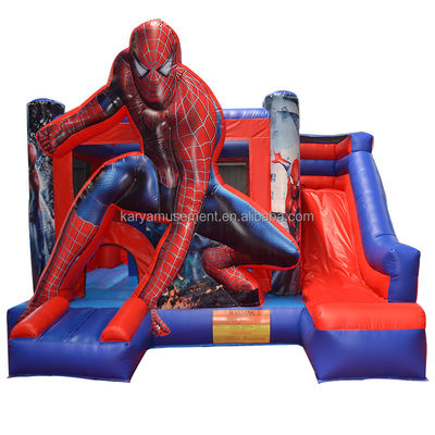 Entretenimiento en interiores y exteriores Spiderman Temático Inflable Castillo Rebobinable con tobogán