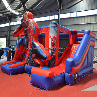 Entretenimiento en interiores y exteriores Spiderman Temático Inflable Castillo Rebobinable con tobogán
