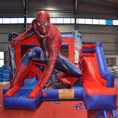 Entretenimiento en interiores y exteriores Spiderman Temático Inflable Castillo Rebobinable con tobogán
