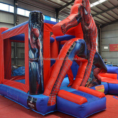 Entretenimiento en interiores y exteriores Spiderman Temático Inflable Castillo Rebobinable con tobogán