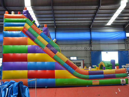 Bloque de construcción inflable de 2 carriles de 19 pies de ancho tobogán húmedo y seco para niños Parque de fiesta al aire libre