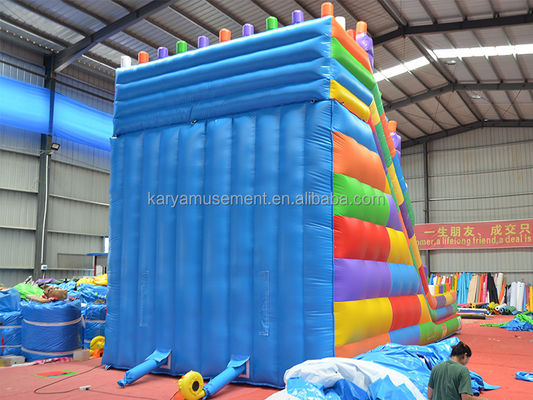 Bloque de construcción inflable de 2 carriles de 19 pies de ancho tobogán húmedo y seco para niños Parque de fiesta al aire libre